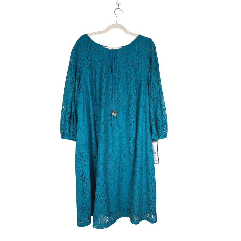 Jessica Howard Lace Shift Dress Women 22W NEW Teal Tassel Tie MSRP $139